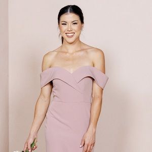 Revelry Bardot Satin Dress in Rose Quartz